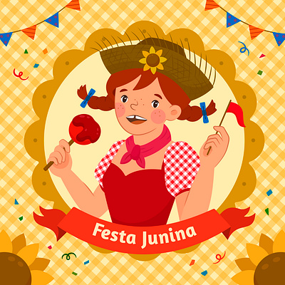 Festa Junina adobe illustrator brazil fest festa junina festival in brazil girl farmer vector illustration
