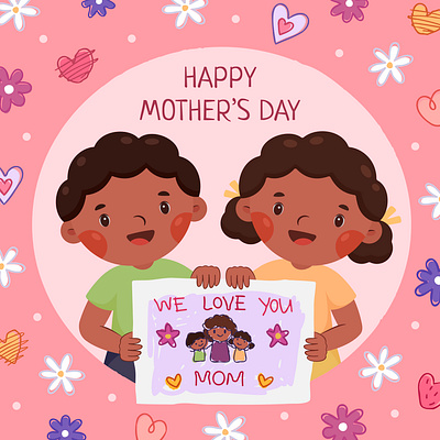 Happy Mother's Day adobe illustrator child drawing children and mom happy mothers day moms day moms gift vector illustration