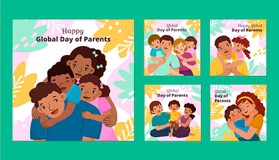 Global Day of Parents IG Posts adobe illustrator family bond global day of parents international family day loving family parents and children bond vector illustration