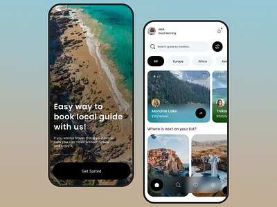 Travel Guide Booking App adventure booking app design booking app booking platform destination search e tourism interactive design local guide mobile travel modern ui tourism app travel travel app travel companion trip planner ui design user experience ux design ux ui vacation planner