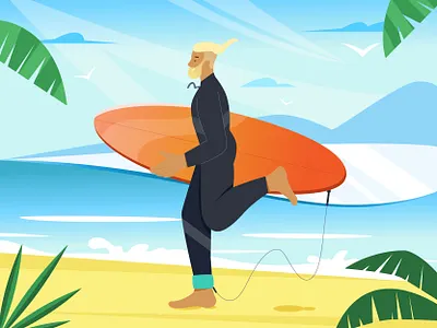 Running surfer beach character character design characterdesign coast design flat illustration illustration art illustrator minimal summer surf surfer surfing vector vectorart waves web illustration website illustration
