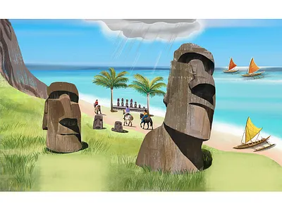 Islands： Easter Island 3d book branding canoes digitalart dreamisland easterisland graphic design holiday illustration islands lifestyle napanui nft pacificbeach romantic ui