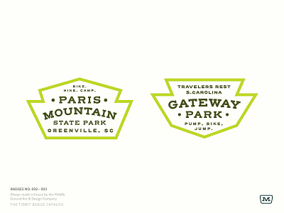 Tidbit Badge Catalog No. 002 - 003 badge badge design biking branding cream greenville iconography mountain mountain biking nature outdoor badge outdoors sc south carolina trees type badge typography