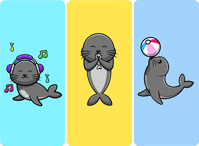Cute Seals illustration logo mascot