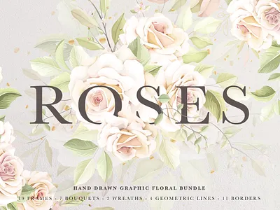 hand drawn rose invitation card Template garden