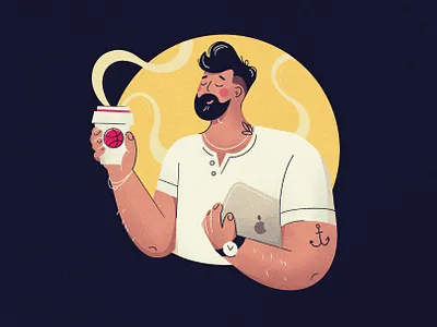 Hello Dribbble 2020 2021 coffee design dribbble flat hello illustration linear people