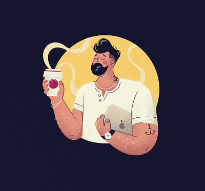 Hello Dribbble 2020 2021 coffee design dribbble flat hello illustration linear people