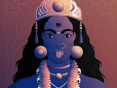 "MoonSpark Goddess" #3 - Kali blue contrast daily art eth flat design goddess hinduism illustration kali nft nft art nft artist nft collection nft community pink portrait tribute vector vector illustration yellow