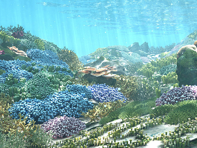 3D Cartoon Underwater Coral Reef Hab