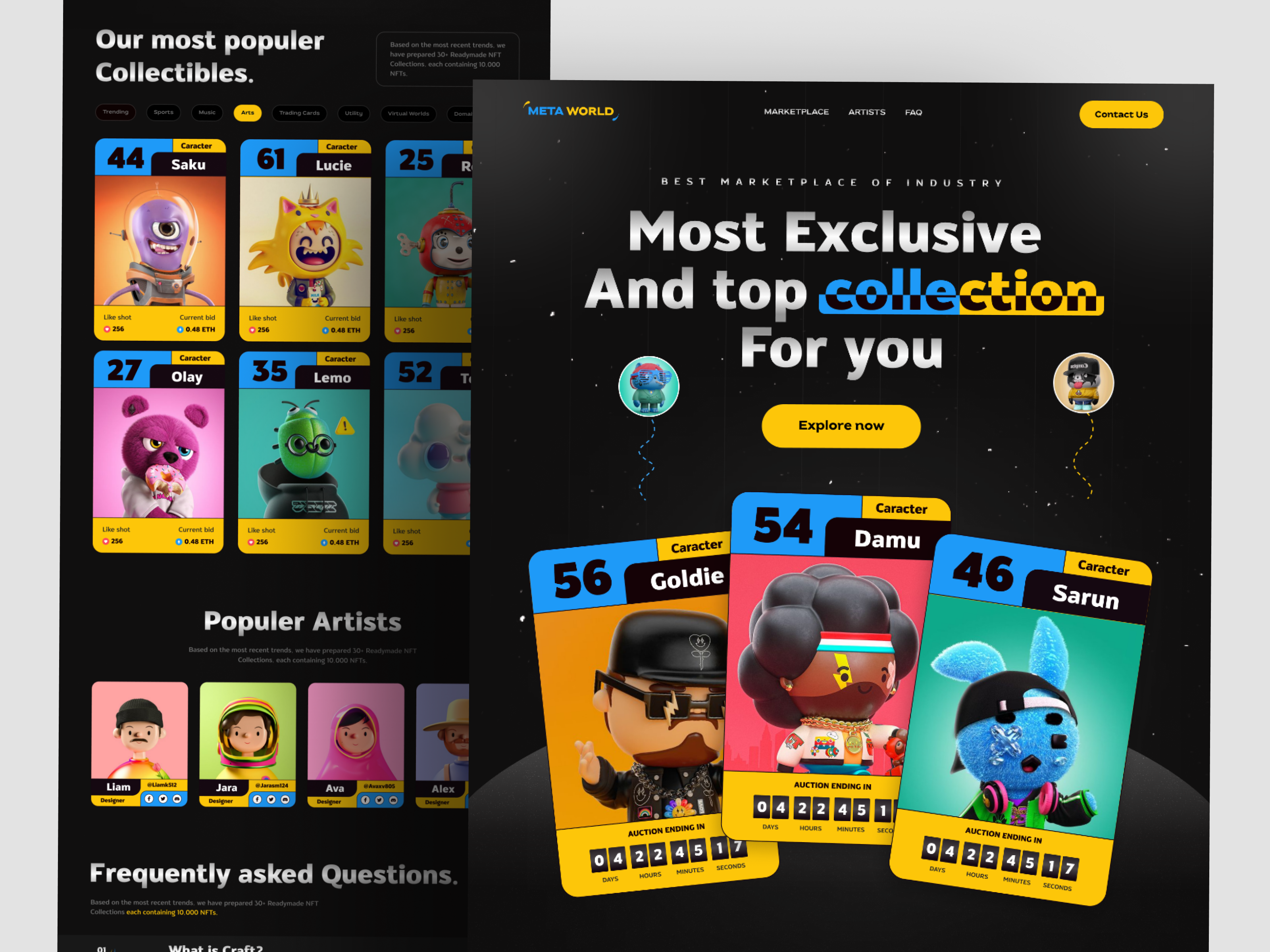 NFT Marketplace - Landing Page design bitcoin buy crypto crypto art defi digital art landing page meta world metaverse nft caracter nfts sell token art uiux virtual coin web design