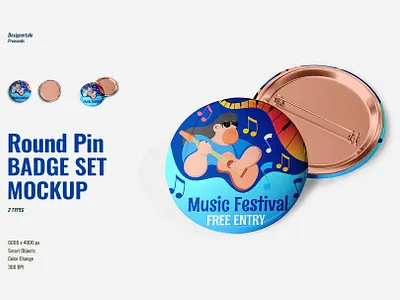 Glossy Round Pin Badge Set Mockup template