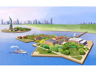 Islands: Ellis Island, NY architecture book branding building city design digitalart digitalillustration ellis flat graphics holiday illustration islands lifestyle newyork nft nyc travel ui