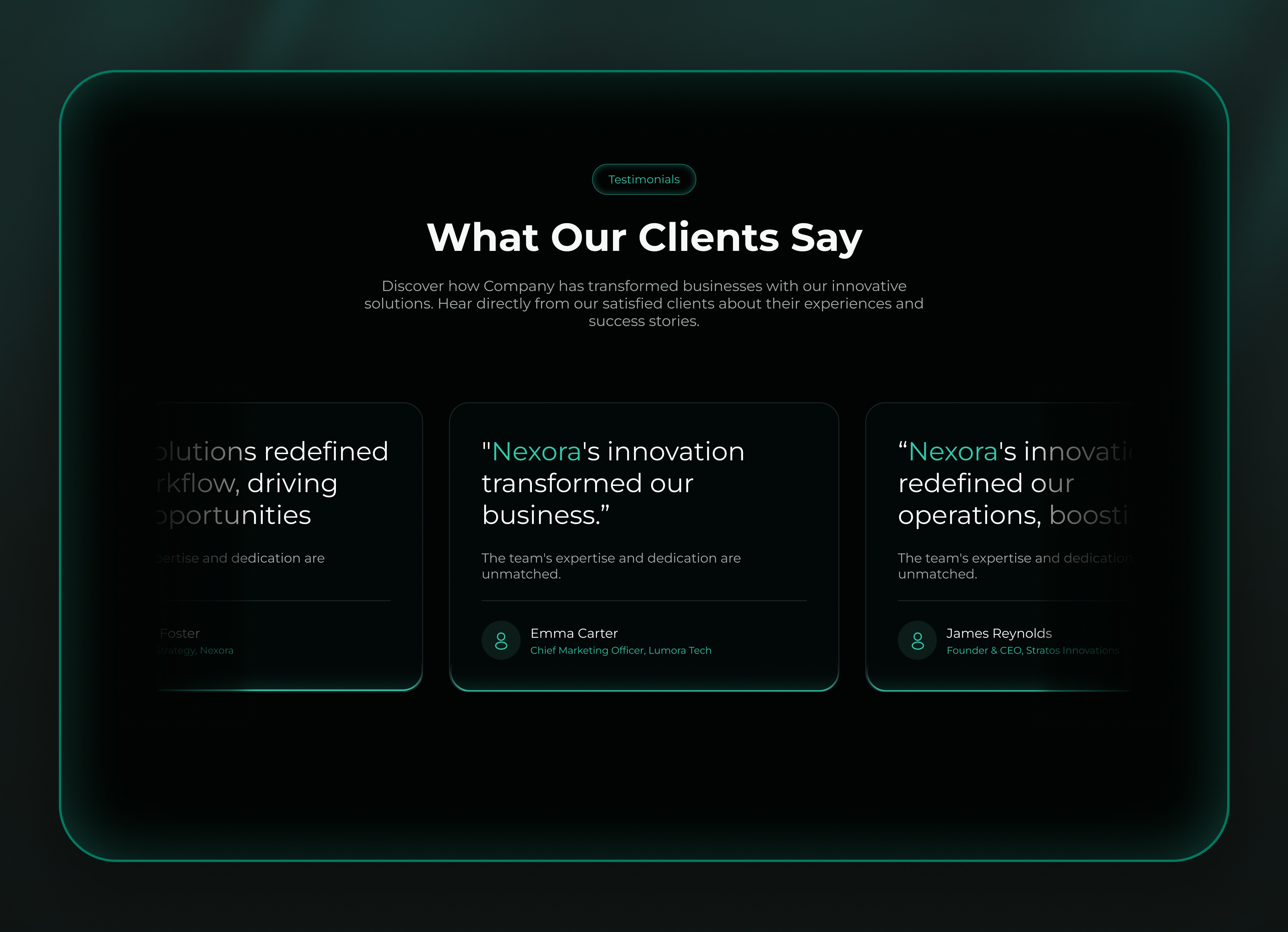 Testimonial UI Design blockchain crypto green modern neon testimonial web3
