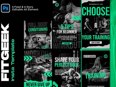 Fitgeek Instagram Template ads black branding business dope graphic design hype instagram neon post promotion social media sport streetculture