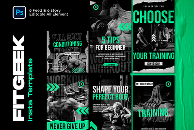 Fitgeek Instagram Template ads black branding business dope graphic design hype instagram neon post promotion social media sport streetculture