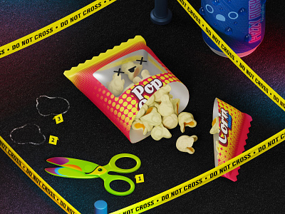 Crime 2d 3d blender branding cgi character character design crime cycles design fizzy drink graphic design icon illustration logo lowpoly popcorn render web
