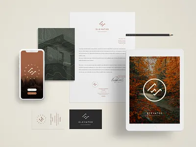 Elevated / Brand identity art direction branding business card corporate identity earthy colors graphic design graphiste freelance high end identity design letterhead logo mockup natural color print design property management stationaries