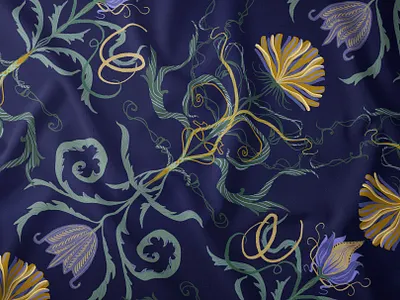 Freshness of Spring bohemian pattern botanical pattern botanicals prints dark blue design fabric print fashion prints floral elements flowers fresh flowers freshness of spring graphic design hand drawn floral meadow florals modern print nature colors organic pattern seamless pattern spring illustration spring pattern
