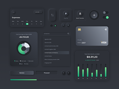 Dark Neumoprhic Elements app budget charts dark dashboard elements finance mobile neumorphic neumorphism progress bar slider ui ux