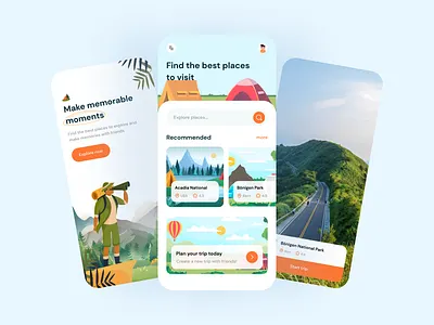 Trips app 🏕 adobe camp design figma hiking hotel illustration logo travel trip ui uidesign uiux ux uxdesign