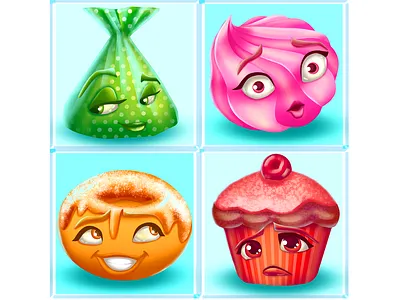 Game Elements For Match 3 2d cartoon casual game concept art concept character game art game element game user interface icon match 3 mobile game ui user interface ux