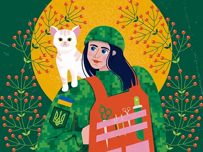 Battle Kittens army cat character design flat girl illustration save texture ukraine vector war woman