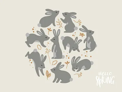 Spring Rabbits bunny card cartoon cute easter gray illustration rabbits silhouette spring vector