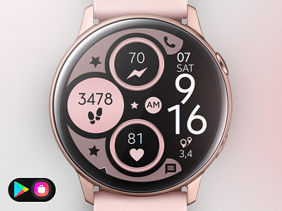 Rose Gold Watch Face black design digital electronics galaxy watch gold graphic design illustration minimal pink rose gold samsung smart tech technology ui watch watch face wear os wearable