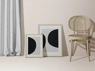 Two Frame Mockups On The Floor With Interior Items graphicdesign