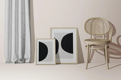 Two Frame Mockups On The Floor With Interior Items graphicdesign