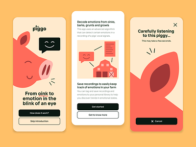 Piggo app | large app design illustration pig prototype shazam ui userexperience userinterface ux wireframes