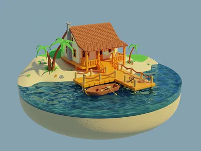 Fisherman House 3d 3dart 3dartist 3ddesign 3dfisherman 3dhouse 3dillustration 3disland blender cycles design fisherman fishermanhouse island modeling render