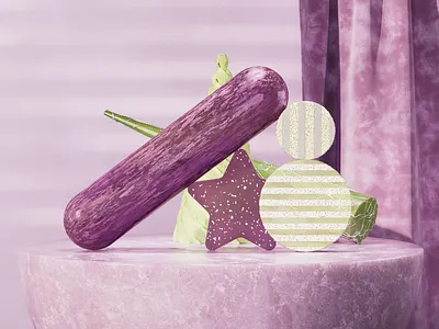 Simplification. Eggplant 3d 3d illustration 3d still life abstract art c4d cinema4d design eggplant fabric illustration marble purple redshift surreal art textures vegetables velvet