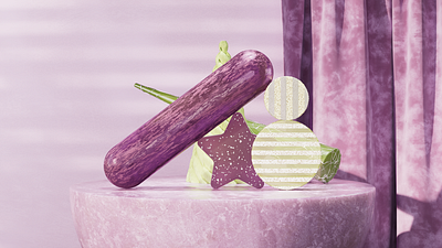 Simplification. Eggplant 3d 3d illustration 3d still life abstract art c4d cinema4d design eggplant fabric illustration marble purple redshift surreal art textures vegetables velvet