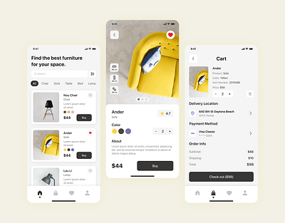 E-commerce | Online Furniture Store app design branding design figma prototype ui ux