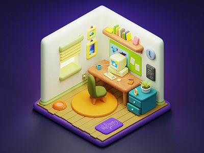 Multi-room 3d animation blender design diorama gamedev illustration isometric light logo room