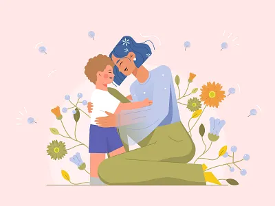 Mother's Day 2d animation art character colors design flowers illustration kid mothers day plants vector woman