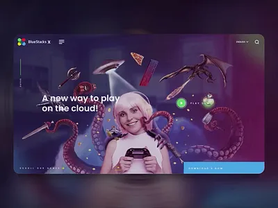 Website • BlueStacks X animation game interface ui ux