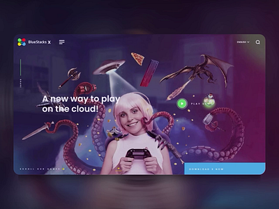 Website • BlueStacks X animation game interface ui ux