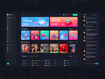 Betify Casino animation casino crypto casino dark theme dark ui gambling gaming illustration leaderboard leaderboard casino mines mines casino motion graphics platform ui ux web web design wheel wheel casino