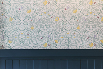 Blue Park Kitchen Wallpaper arts and crafts movement bee brand identity branding custom wallpaper daisy fast casual floral greenery illustration lemon logo nyc nyc restaurant pattern pattern design wallpaper william morris