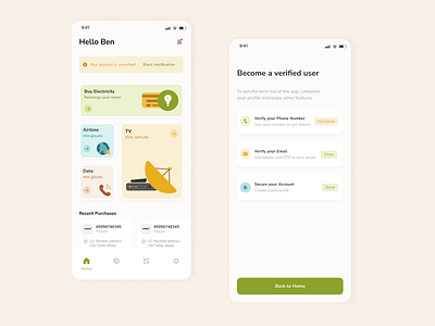 BuyPower HomePage and Verification Screen app design mobile design product design ui