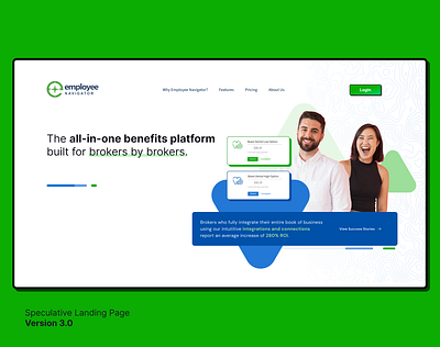 Employee Navigator Speculative Landing Page v3 administration benefits branding colorful employee flat shadow green home page hris insurance landing page marketing navigator