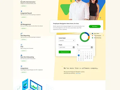 Employee Navigator Speculative Landing Page v2 benefits branding bright employee green home page hris illustration insurance landing page navigator web design