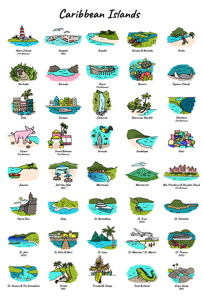 Custom Caribbean illustrations beach beachy blue caribbean client client work colorful custom design fun hand drawn icons illustration islands nature vector