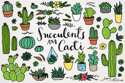 Succulents & Cacti Clipart Set cacti clip art clipart colorful cute floral garden green greenery illustration plants resources succulents vector