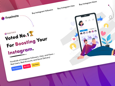 FreeInsta - Instagram Boosting Creative Landing Page Template app app design branding design gradient website design graphicdesign illustration instagram instagram website kamran ali kamran ali designer kamranalime logo ui uiux uxdesign