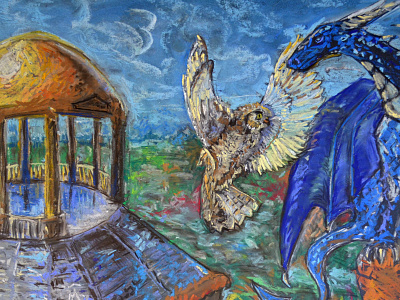 Dragon & Owl 2022 dragon drawing fantasy fine art graphic illustration owl pastel pastel drawing