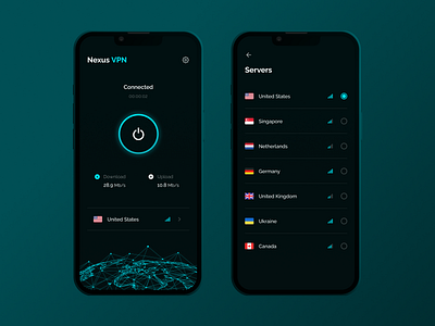 Nexus VPN app connection design mobile app mobile ui network protection servers software ui ux vpn