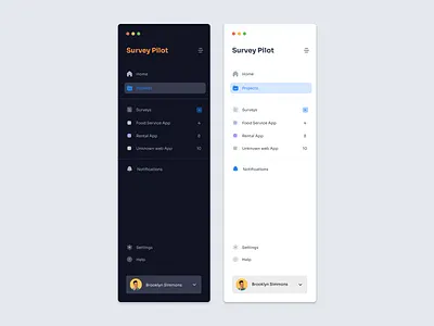 Survey Pilot - Sidebar Navigation app clean ui dashboard icons inspiration left menu light dark menu minimal nav bar navigation sidebar theme ui ux web web design